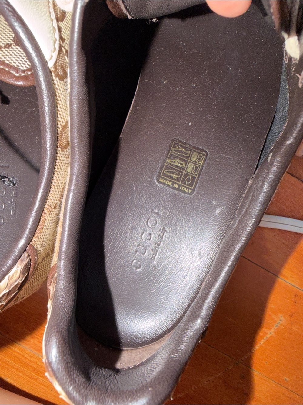 Gucci Beige & Brown Monogram Lace-Up Sneakers - Picture 3 of 3